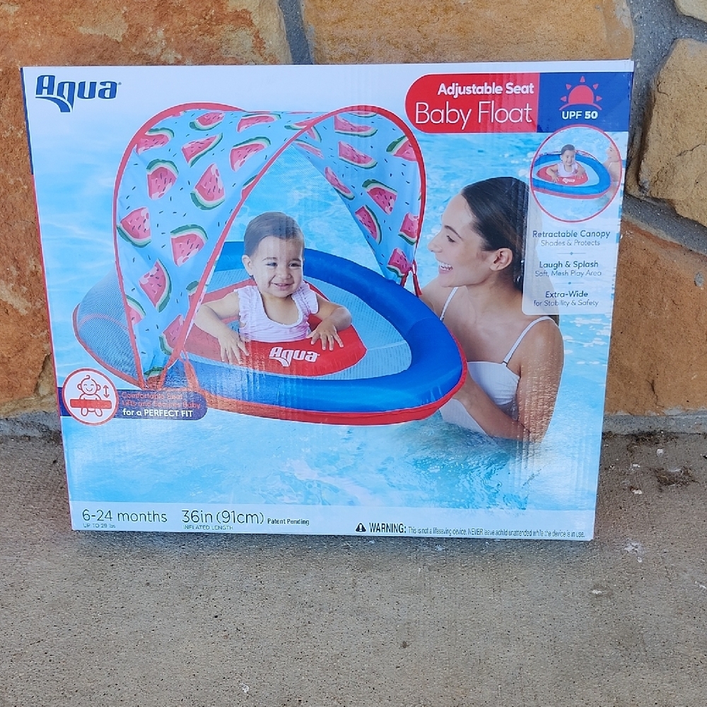 Aqua Blue and Red Pool Float Toy with Sun Shade